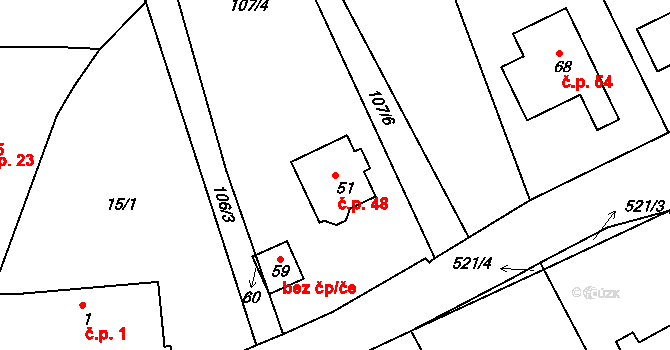 Lipnička 48, Světlá nad Sázavou na parcele st. 51 v KÚ Lipnička, Katastrální mapa