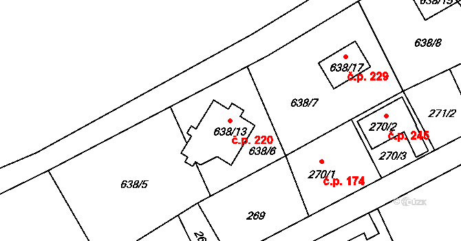Dolní Libchava 220, Česká Lípa na parcele st. 638/13 v KÚ Dolní Libchava, Katastrální mapa
