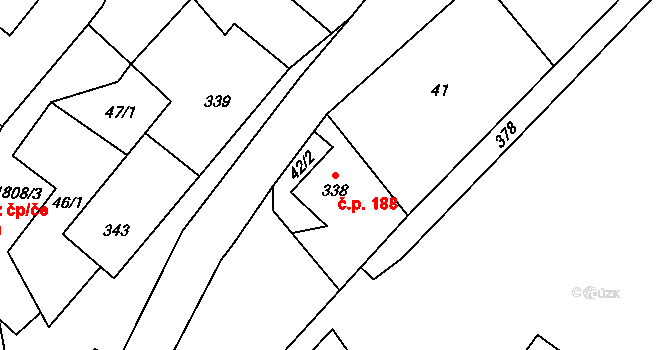 Ryžoviště 188 na parcele st. 338 v KÚ Ryžoviště, Katastrální mapa