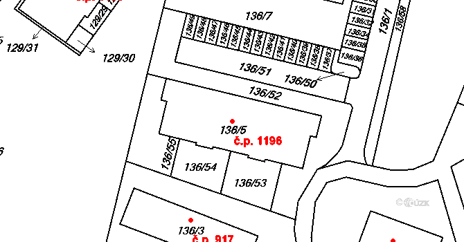Jilemnice 1196 na parcele st. 136/5 v KÚ Jilemnice, Katastrální mapa