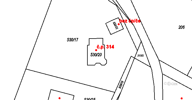 Děčín VII-Chrochvice 314, Děčín na parcele st. 530/20 v KÚ Chrochvice, Katastrální mapa