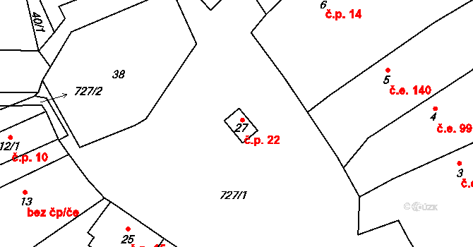 Pytlov 22, Černošín na parcele st. 27 v KÚ Pytlov, Katastrální mapa