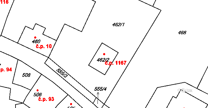 Řevnice 1167 na parcele st. 462/2 v KÚ Řevnice, Katastrální mapa