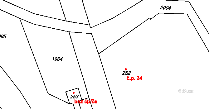 Kunov 34, Bruntál na parcele st. 252 v KÚ Nové Heřminovy, Katastrální mapa