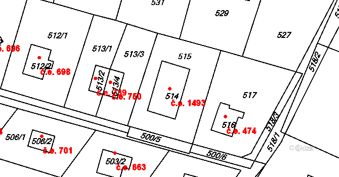 Mníšek pod Brdy 493 na parcele st. 514 v KÚ Rymaně, Katastrální mapa