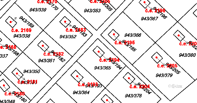 Velká Chuchle 2194, Praha na parcele st. 943/194 v KÚ Velká Chuchle, Katastrální mapa