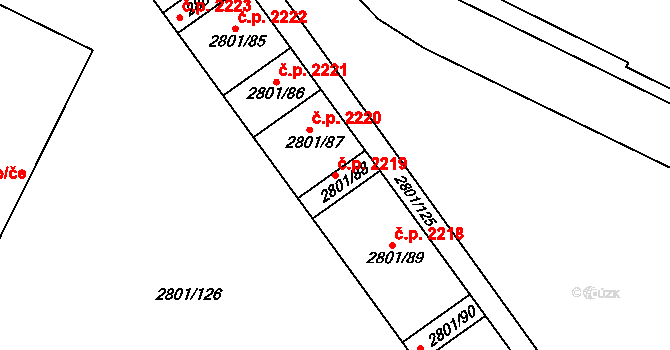 Poruba 2219, Ostrava na parcele st. 2801/88 v KÚ Poruba, Katastrální mapa