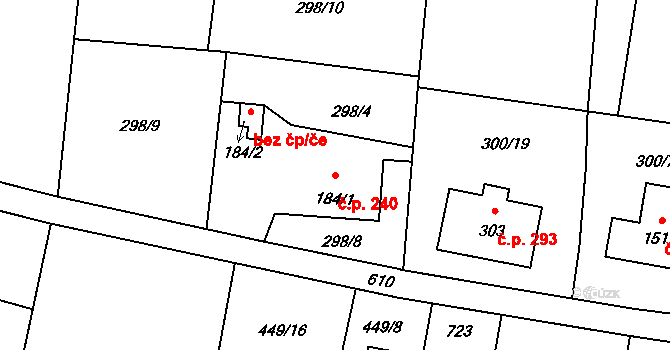 Michálkovice 240, Ostrava na parcele st. 184/1 v KÚ Michálkovice, Katastrální mapa