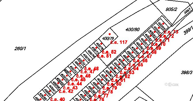Vysokov 51 na parcele st. 400/77 v KÚ Vysokov, Katastrální mapa