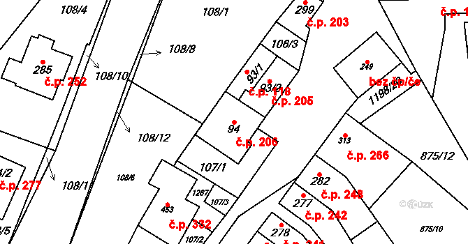 Jimramov 206 na parcele st. 94 v KÚ Jimramov, Katastrální mapa