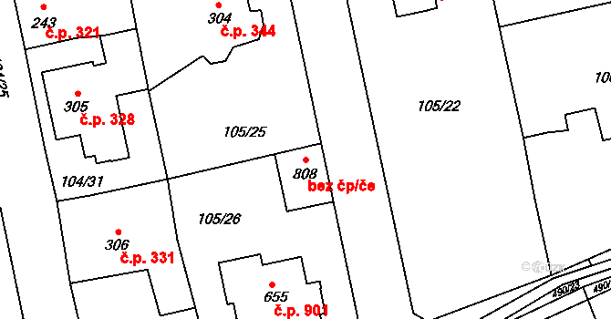 Rudná 39604055 na parcele st. 808 v KÚ Dušníky u Rudné, Katastrální mapa