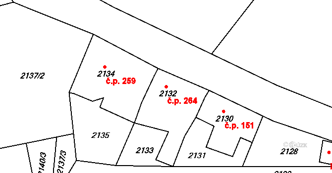 Želechovice nad Dřevnicí 264 na parcele st. 2132 v KÚ Želechovice nad Dřevnicí, Katastrální mapa
