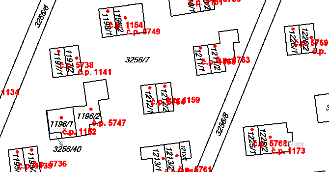 Zlín 1159 na parcele st. 1212/2 v KÚ Zlín, Katastrální mapa