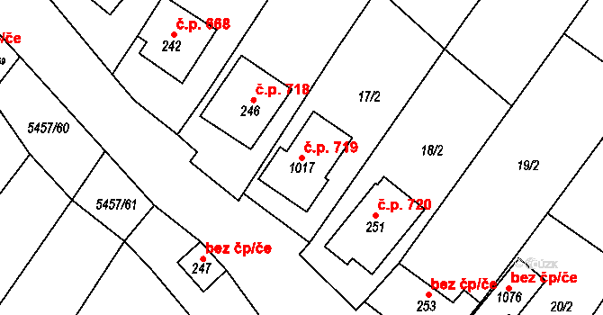 Polešovice 719 na parcele st. 1017 v KÚ Polešovice, Katastrální mapa