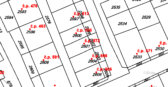 Nivnice 572 na parcele st. 2601 v KÚ Nivnice, Katastrální mapa