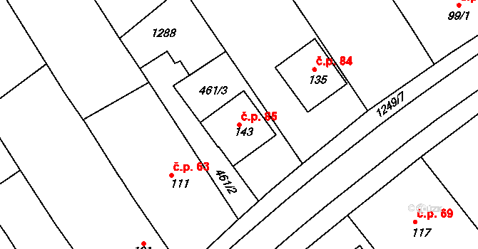 Hostětín 85 na parcele st. 143 v KÚ Hostětín, Katastrální mapa