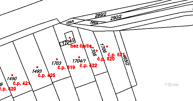 Beroun-Závodí 520, Beroun na parcele st. 1705 v KÚ Beroun, Katastrální mapa