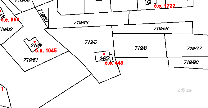 Pikovice 443, Hradištko na parcele st. 2482 v KÚ Hradištko pod Medníkem, Katastrální mapa