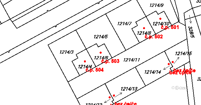 Líně 503 na parcele st. 1214/6 v KÚ Líně, Katastrální mapa