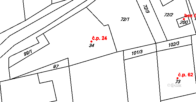 Mochtín 24 na parcele st. 34 v KÚ Mochtín, Katastrální mapa