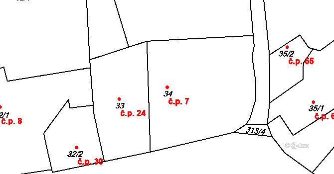 Miskolezy 7, Chvalkovice na parcele st. 34 v KÚ Miskolezy, Katastrální mapa