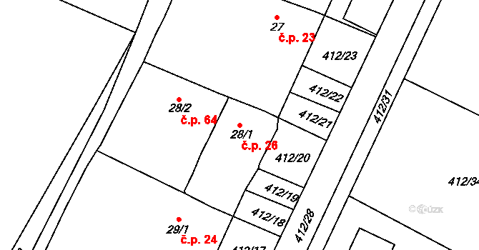 Bohumileč 26, Rokytno na parcele st. 28/1 v KÚ Bohumileč, Katastrální mapa