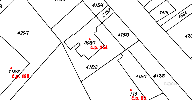 Ostřetín 254 na parcele st. 308/1 v KÚ Ostřetín, Katastrální mapa