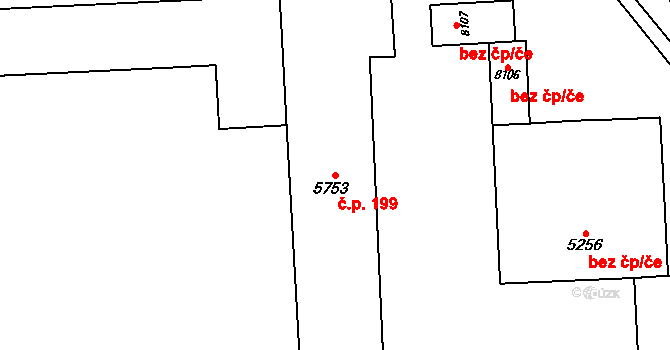 Polabiny 199, Pardubice na parcele st. 5753 v KÚ Pardubice, Katastrální mapa