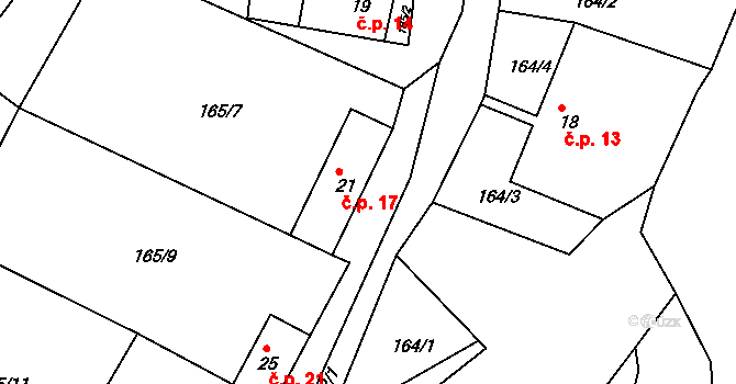 Křeptov 17, Běleč na parcele st. 21 v KÚ Křeptov, Katastrální mapa