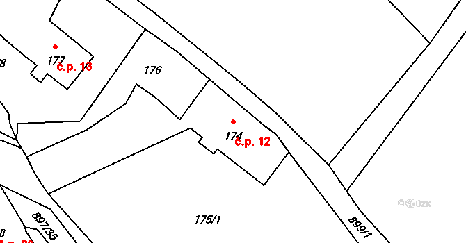 Žárová 12, Velké Losiny na parcele st. 174 v KÚ Žárová, Katastrální mapa
