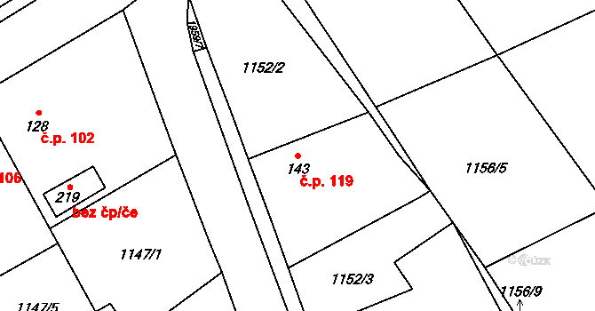 Lubojaty 119, Bílovec na parcele st. 143 v KÚ Lubojaty, Katastrální mapa