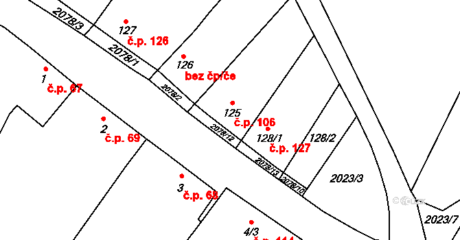 Kounov 106 na parcele st. 125 v KÚ Kounov u Rakovníka, Katastrální mapa