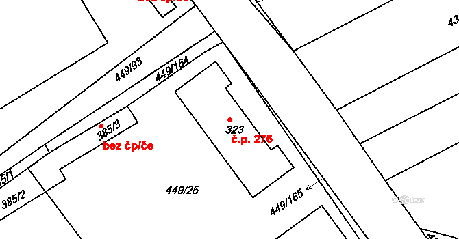 Merklín 276 na parcele st. 323 v KÚ Merklín u Přeštic, Katastrální mapa