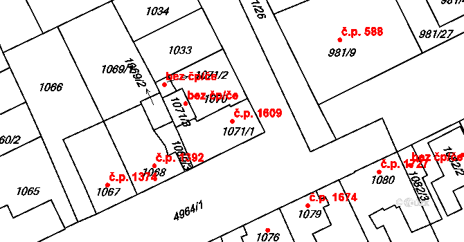 Louny 1609 na parcele st. 1071/1 v KÚ Louny, Katastrální mapa