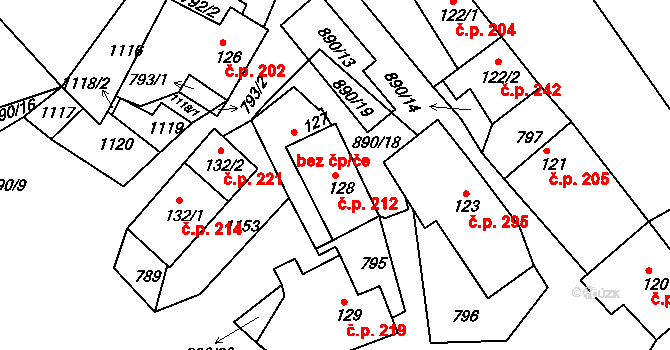 Sobíňov 212 na parcele st. 128 v KÚ Sobíňov, Katastrální mapa