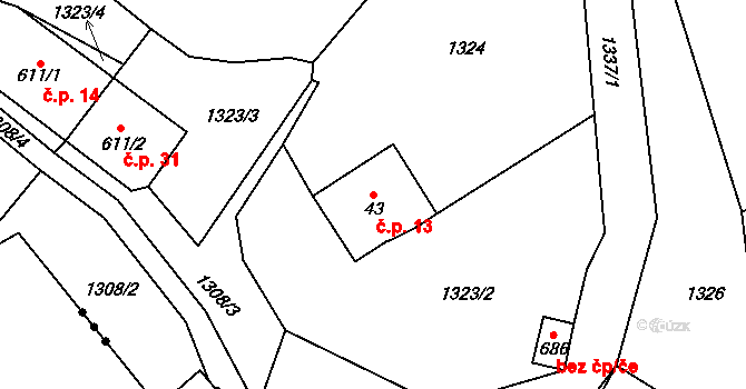 Josefodol 13, Světlá nad Sázavou na parcele st. 43 v KÚ Horní Bohušice, Katastrální mapa