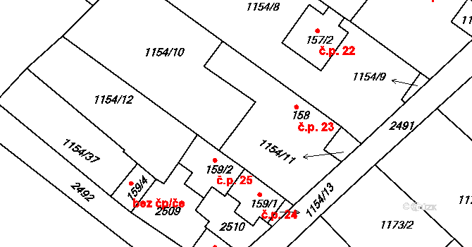 Jarošov 25, Uhelná Příbram na parcele st. 159/2 v KÚ Uhelná Příbram, Katastrální mapa