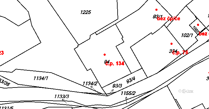Štěnovice 134 na parcele st. 94 v KÚ Štěnovice, Katastrální mapa