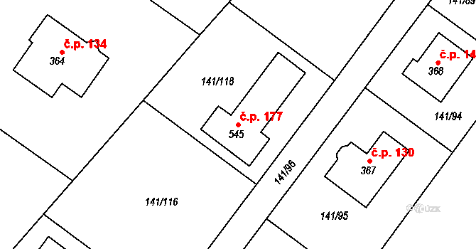 Pakoměřice 177, Bořanovice na parcele st. 545 v KÚ Bořanovice, Katastrální mapa