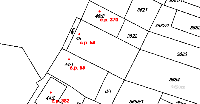Brumovice 54 na parcele st. 45 v KÚ Brumovice, Katastrální mapa
