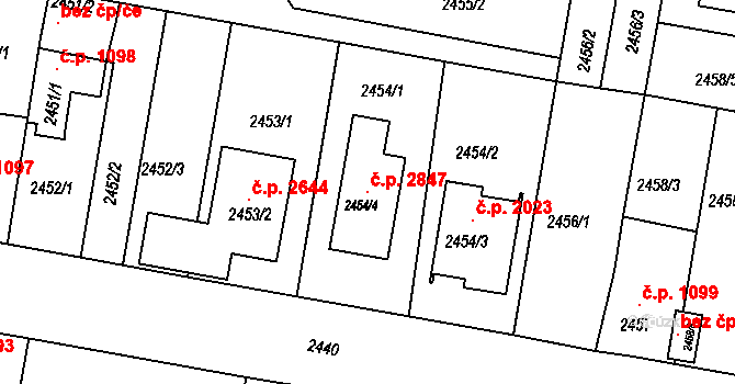 České Budějovice 5 2847, České Budějovice na parcele st. 2454/4 v KÚ České Budějovice 5, Katastrální mapa