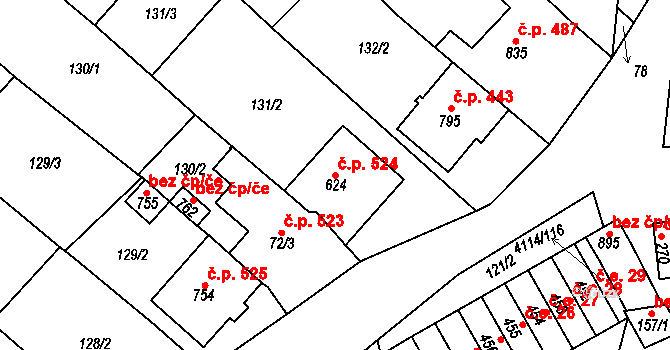 Velké Němčice 524 na parcele st. 624 v KÚ Velké Němčice, Katastrální mapa