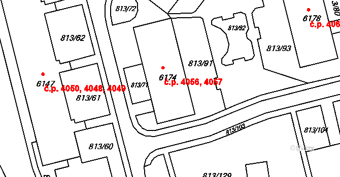 Kroměříž 4056,4057 na parcele st. 6174 v KÚ Kroměříž, Katastrální mapa