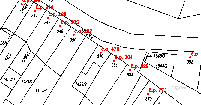 Bystřice pod Hostýnem 470 na parcele st. 510 v KÚ Bystřice pod Hostýnem, Katastrální mapa