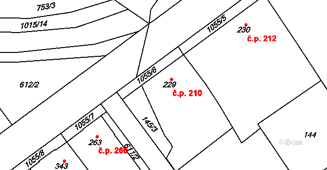 Kokory 210 na parcele st. 229 v KÚ Kokory, Katastrální mapa
