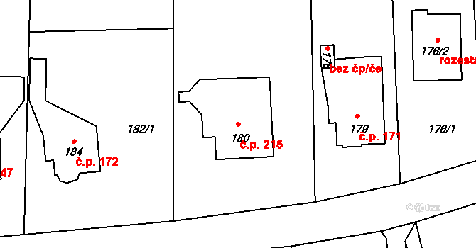 Sázava 215 na parcele st. 180/1 v KÚ Sázava, Katastrální mapa