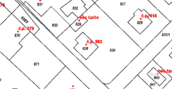 Uhlířské Janovice 582 na parcele st. 828 v KÚ Uhlířské Janovice, Katastrální mapa