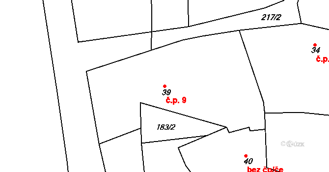 Bojmany 9, Žehušice na parcele st. 39 v KÚ Bojmany, Katastrální mapa