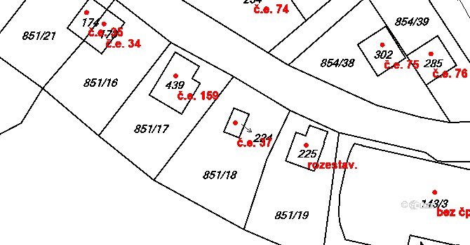 Děpoltovice 37 na parcele st. 224 v KÚ Děpoltovice, Katastrální mapa