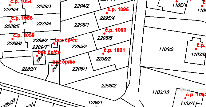 Lyžbice 1091, Třinec na parcele st. 2296/3 v KÚ Lyžbice, Katastrální mapa
